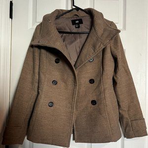 H&M Brown Pea Coat - Small